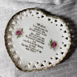 Vintage Norcrest Japan P-789 Heart Mother Plate with Stand